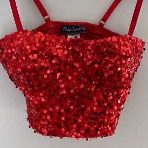 COPY - Body Central Red Sequin Corset Crop Top. Size- S